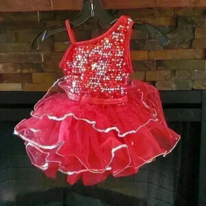 Red and silver one shoulder costume